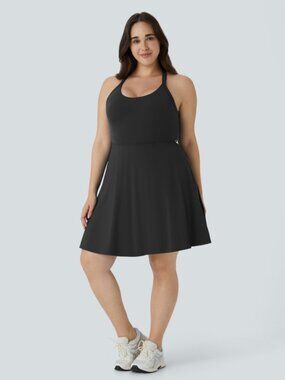 NWT LADIES SIZE 1X HALARA BLACK U NECK HOOK BACK BALLET DRESS EASY PEASY SHORTS